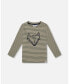 Фото #1 товара Big Boys Super Soft Striped T-Shirt With Print Green And Beige