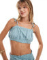 Фото #1 товара ASOS DESIGN crop top with ruffle and tie detail in blue co-ord