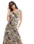 Vero Moda satin tie shoulder maxi slip dress with seam detail in purple print