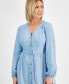 Фото #8 товара Petite Chambray V-Neck Tiered Shirtdress, Created for Macy's