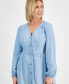 ფოტო #8 პროდუქტის Petite Chambray V-Neck Tiered Shirtdress, Created for Macy's