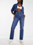 Abercrombie & Fitch Curve Love 90s straight fit jean in dark blue with thigh slash