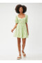 Kalp Yaka Desenli Yeşil Kısa Kadın Elbise 3sal80017ıw