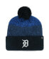 Фото #1 товара Men's Navy Detroit Tigers Darkfreeze Cuffed Knit Hat with Pom