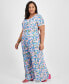 Фото #3 товара Trendy Plus Size Textured Floral Wide-Leg Pants, Created for Macy's
