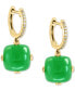 ფოტო #4 პროდუქტის EFFY® Dyed Green Jade & Diamond (1/6 ct. t.w.) Hoop Drop Earrings in 14k Gold
