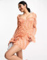 Фото #2 товара ASOS DESIGN flared sleeve embellished sequin ruffle mini dress in apricot