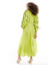 & Other Stories drapey midaxi dress with ruche tie volume sleeves in green