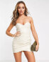 Фото #8 товара ASOS DESIGN corset detail lacquer mini dress with drape skirt in stone