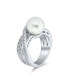 Geometric Criss Cross Pave CZ Solitaire White Simulated Pearl Fashion Statement Ring For Women Rhodium Plated Brass