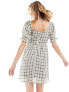 Daisy Street square neck mini tea dress in tonal check Серый черный, DE 38 - фото #7