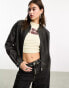 ONLY faux leather bomber jacket in washed black