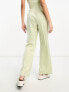 Фото #3 товара Miss Selfridge co-ord high waist straight leg trousers in green satin