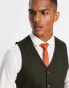 ASOS DESIGN wedding skinny wool mix suit waistcoat in dark green herringbone