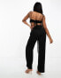 Aria Cove elasticated waist wide leg trousers co-ord in black