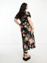 ASOS DESIGN Curve milkmaid square neck midi dress with tie front neck in rose floral