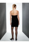 Фото #4 товара Straplez Mini Kadife Elbise Otriş Detaylı