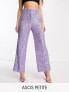 ASOS DESIGN Petite straight sequin ankle grazer trousers in purple US 00 - фото #1