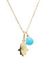 ფოტო #1 პროდუქტის Diamond Accent & Sleeping Beauty Turquoise Hamsa Hand Two Charm Pendant Necklace in 14k Gold, 16" + 1" extender
