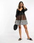 Фото #2 товара ASOS DESIGN crochet tiered babydoll mini dress in mixed animal print