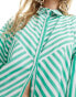 Фото #3 товара ASOS DESIGN spliced detail volume shoulder shirt in green stripe