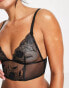 Фото #4 товара ASOS DESIGN Nina sheer floral lace longline triangle bra with picot trim in black