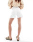 Pull&Bear high waisted raw hem longline denim shorts in white