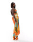 Jaded Rose satin wrap midaxi dress with open back in orange print