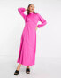 Y.A.S Exclusive satin high neck maxi tea dress in bright pink Rosenviolett, XS - фото #4