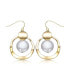 ფოტო #1 პროდუქტის Sterling Silver 14k Yellow Gold Plated with White Freshwater Pearl Concentric Halo Dangle Drop Earrings