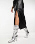 River Island slouch high leg boot in silver metallic Серебристый, 38 - фото #4