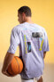 Фото #1 товара Fit NBA Los Angeles Lakers Oversize Fit Bisiklet Yaka Kısa Kollu Tişört