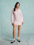 Фото #7 товара Miss Selfridge poplin lace up mini shirt dress in pink stripe