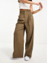 Urban Revivo wide leg pleated trousers in stone