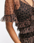 Фото #3 товара Never Fully Dressed short sleeve tiered mesh mini dress in leopard