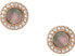 Glittering bronze earrings with crystals and mother-of-pearl JF02949791
