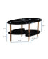 Фото #10 товара Modern 3-Layer Glass Coffee Table with Oak Wood Legs