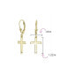 Фото #3 товара Minimalist Simple Delicate Small Religious Cross Drop Dangle Earrings Secure Lever back High Yellow Gold Plated Sterling Silver