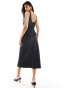 Pretty Lavish satin slip midi dress in black