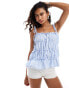 COLLUSION poplin tiered cami top with tie shoulder in blue stripe