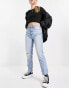 Pull&Bear high waisted mom jean with rips in medium blue