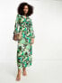 ASOS DESIGN tie front maxi shirt dress in large retro green floral print