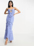 Фото #1 товара ASOS DESIGN halter ruffle maxi dress with cut out detail in textured spot in blue