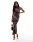 ASOS DESIGN ombre animal slash neck maxi dress in brown