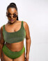 ASOS DESIGN Curve mix and match glitter square neck crop bikini top in green grün, EU 56 - фото #3