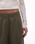 Topshop linen high waist super wide leg trouser in khaki