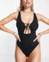 Фото #1 товара ASOS DESIGN tie front cut out swimsuit in black