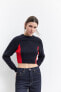 Colour block knit cropped sweater