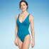 Фото #1 товара Women's Shaping Plunge High Leg One Piece Swimsuit - Shade & Shore Teal Blue M