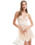 Фото #2 товара ASOS DESIGN frill detail satin corset mini dress with chiffon godet skirt in peach